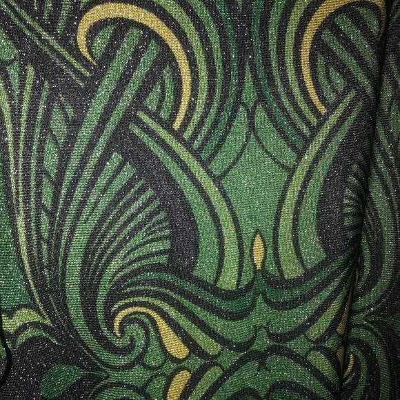 Bebe size medium vintage green metallic retro print top long banded hem - Picture 5 of 7
